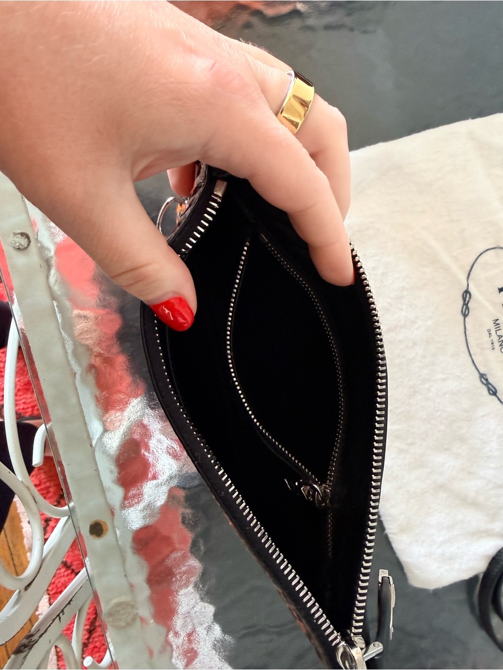 Prada Orange & Black Woven Madras Leather Clutch Bag with Shoulder Strap - Picture 3 of 6
